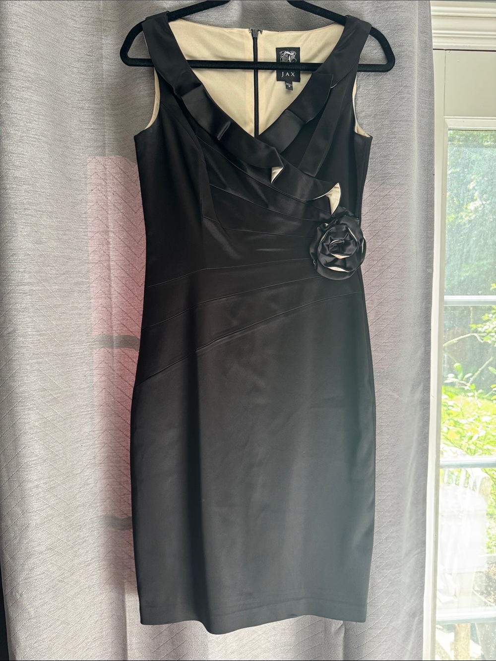JAX Black Sleeveless V-Neck Midi Dress with Flower Accent